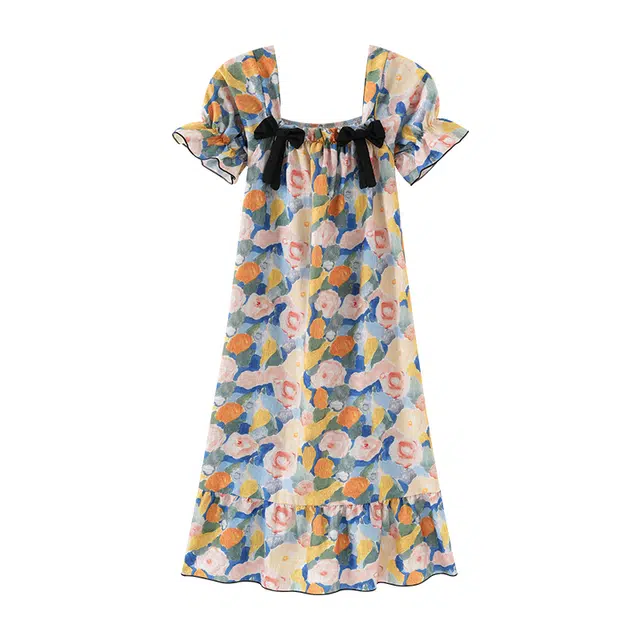 欧诗帛 云朵棉夏天宽松版短袖中长款带胸垫睡衣可外穿高颜值家居服睡裙 女款