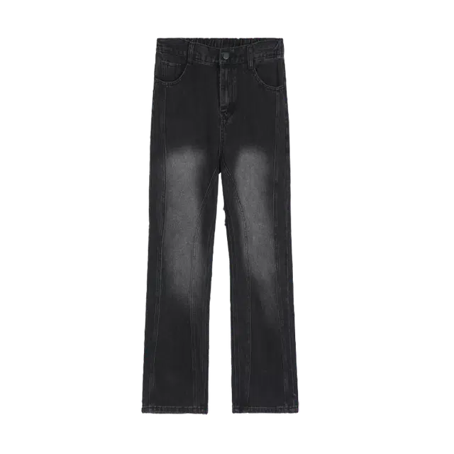 童先森 有型系列 潮牌复古拼接水洗痞帅宽松直筒牛仔裤 男款