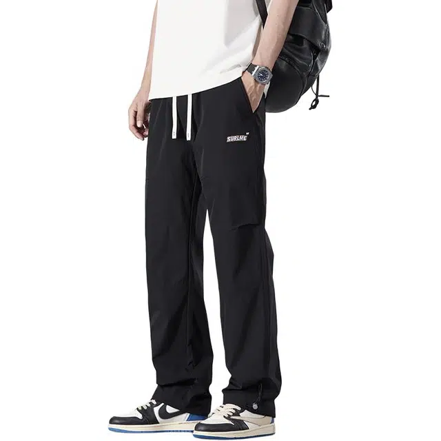 协协乐 美式夏季薄款凉感透气冰丝宽松阔腿裤子男大码速干抽绳工装百搭运动长裤休闲裤 男款