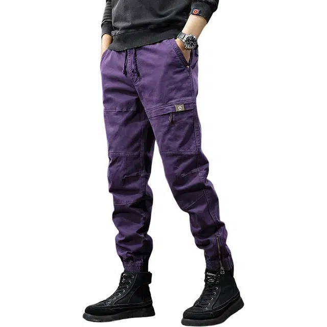 前进牛 美式城市户外机能潮牌拉链束脚工装裤美式复古裤子宽松弹力休闲裤 男女同款