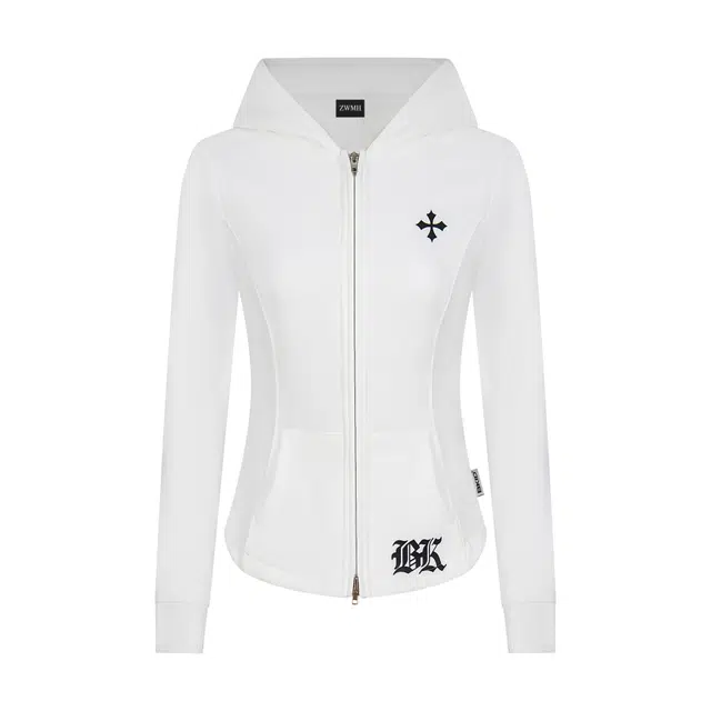 木清清 原创美式复古辣妹连帽修身收腰拉链开衫长袖短款秋外套潮卫衣 女款