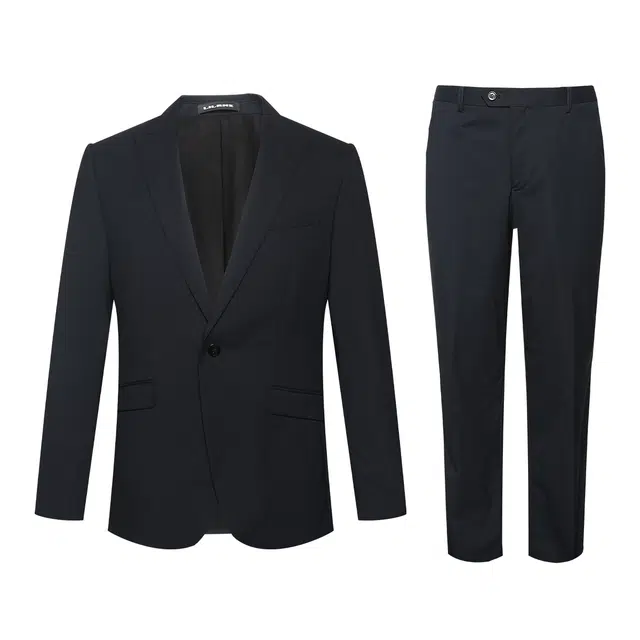利郎 休闲百搭商务风戗驳领纯色西服两件套时尚长袖长裤西装套装 男款 藏青
