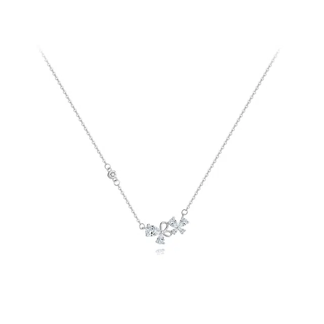 【纯银999】 六桂福珠宝 幸运四叶草 小众设计经典百搭学生日常简约高级感精致轻奢转运约会通勤温柔气质可调节锁骨链 足银 项链 女款