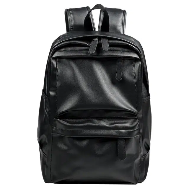 老人头 商务潮流轻便出行大容量通勤包简约百搭背包 合成革 双肩包 男款 黑色