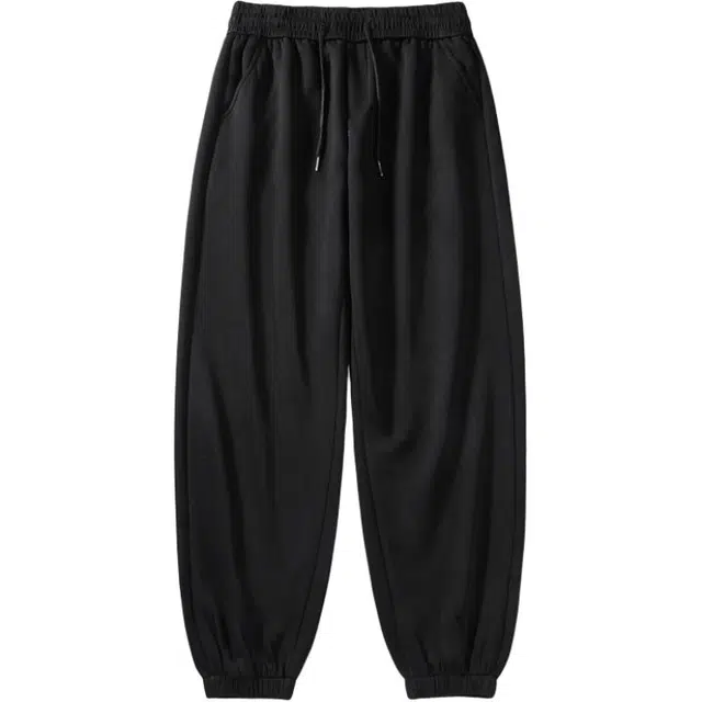 海底小纵队 美式高街基础款松紧宽松束脚九分裤潮流简约纯色柔软舒适透气通勤户外百搭显瘦显高哈伦卫裤休闲裤 男女同款