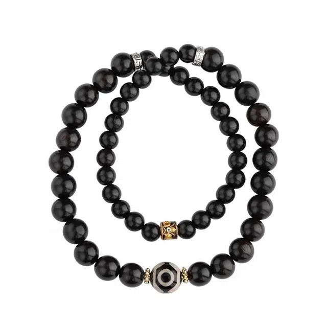 宣华意 新中式国风藏式复古时尚简约暴富路路通#好运 三眼天珠 文玩木质盘玩饰品 黑檀 手串 男女同款情侣款