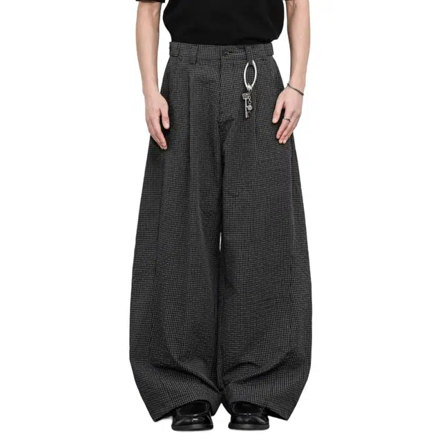 冈哉 老钱风条纹格子弯刀垂感设计美式复古阔腿慵懒拖地通勤速干伞兵日常宽松百搭休闲裤 男女同款