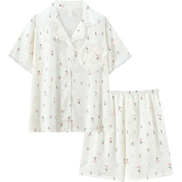 顶瓜瓜 透气简约休闲轻盈短袖家居服睡衣套装 女款