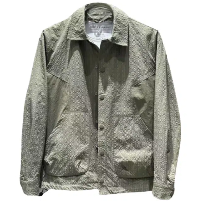 半空山 半空山美式复古高街撞色拼接肌理感高级设计感同色按扣泡泡纱时尚百搭宽松舒适薄款夹克 男女同款