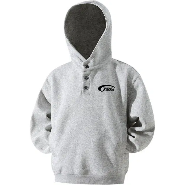 梓润格 重磅宽松氛围感高级简约校园通勤小众时尚潮流字母美式日常上班族复古痞帅酷飒舒适户外运动纽扣套头纯色穿搭卫衣 男女同款