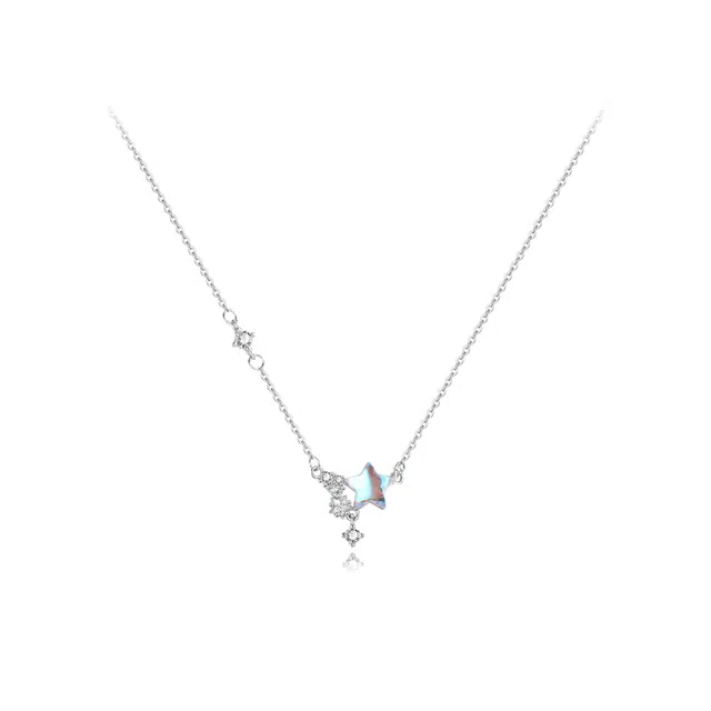 【纯银999】 六桂福珠宝 星月系列 小众设计经典百搭学生日常简约高级感精致轻奢转运约会通勤温柔气质可调节锁骨链#好运 足银 项链 女款