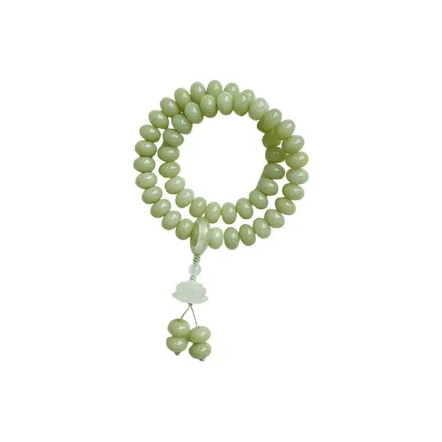 优奕芳 好运莲莲奶绿色算盘 新中式小众设计文玩 百搭氛围感俏丽 白玉菩提 手串 男女同款情侣款