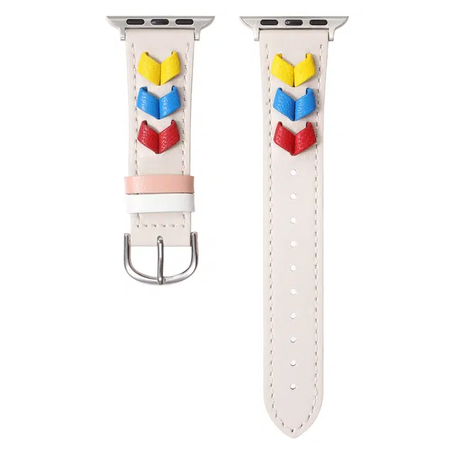 伦本 表带 苹果适用 金属 皮质材质 彩色爱心编绳手表腕带男女通用