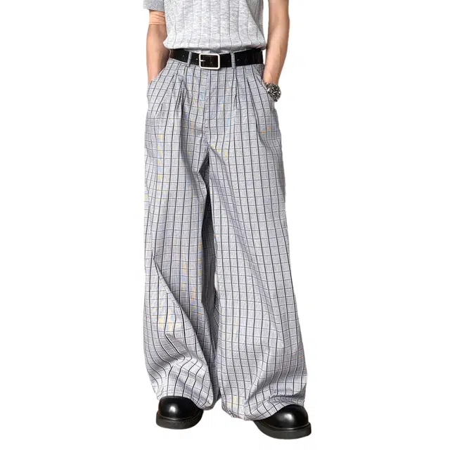 冈哉 老钱风格纹褶皱廓形设计美式复古直筒阔腿西裤宽松垂感简约时尚潮流低腰休闲裤 男女同款