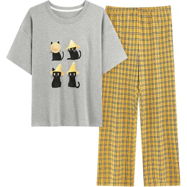 顶瓜瓜 透气简约休闲轻便亲肤家居服睡衣套装 女款