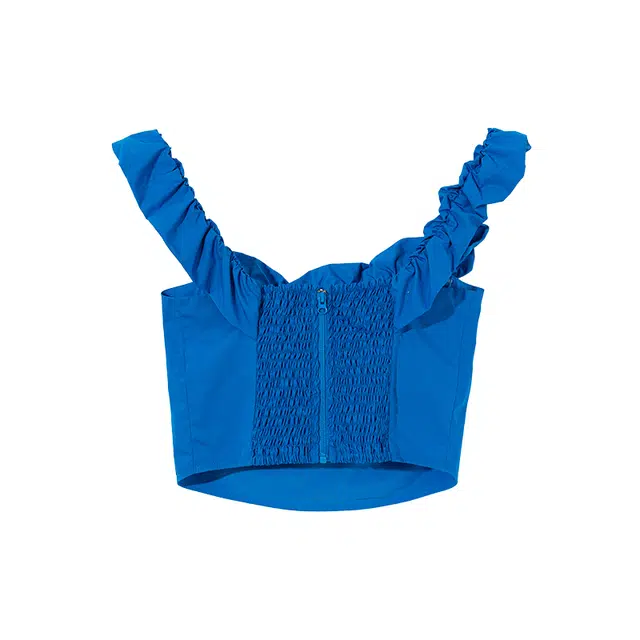 区区欧阳 【超有品的韩风小姐姐】唯美轻盈一字肩褶皱简约无袖修身上衣小衫 女款