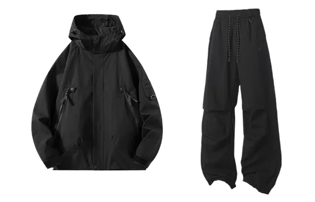 秋季户外休闲夹克连帽外套早秋美式复古个性阔腿裤裤小众设计感伞兵裤  冲锋衣裤套装  男女同款
