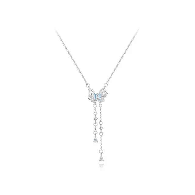 【纯银999】 六桂福珠宝 蝴蝶 小众设计经典百搭学生日常简约高级感精致轻奢极简约会通勤温柔气质可调节锁骨链#好运 足银 项链 女款