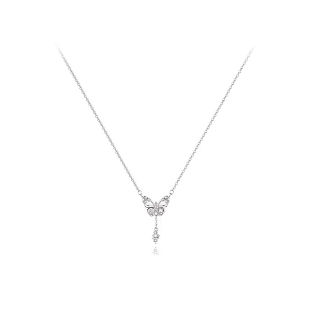 【纯银999】 六桂福珠宝 蝴蝶 小众设计经典百搭学生日常简约高级感精致轻奢极简通勤温柔气质可调节锁骨链#好运 足银 项链 女款