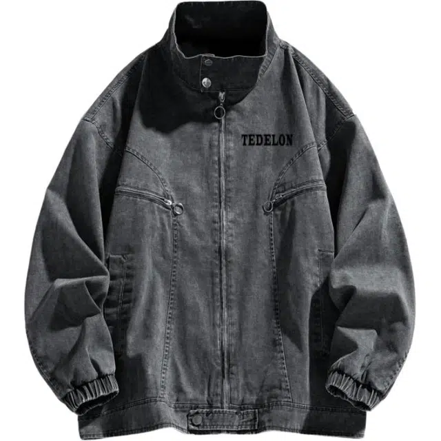 太子龍 美式简约高街百搭宽松休闲水洗做旧立领户外机车风青少年牛仔外套 男款