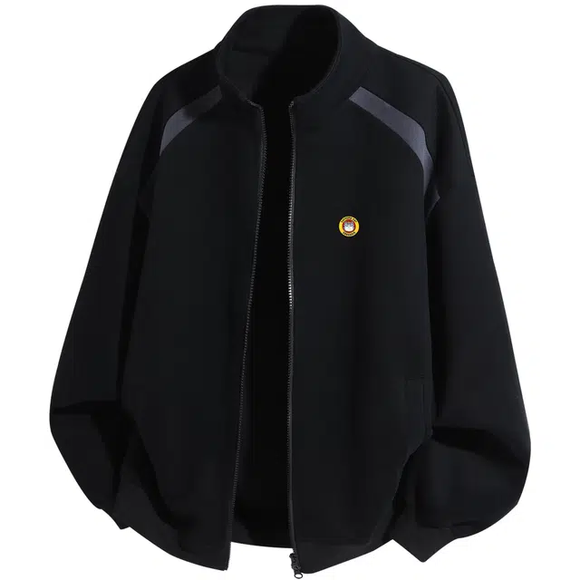 吾皇猫 原创美式复古高街简约基础款学院风立领外套潮流潮牌休闲宽松上衣时尚百搭舒适透气痞帅夹克 男女同款