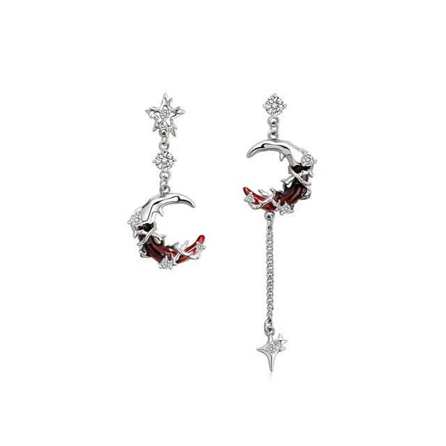 阿葱饰品 嘻哈街头潮流月牙设计血月耳饰 小众轻奢设计酷飒风 独特高级感个性甜酷辣妹高街百搭耳钉 铜 耳环 女款