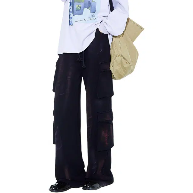 木果果木 多口袋设计松紧腰阔腿工装裤 女款