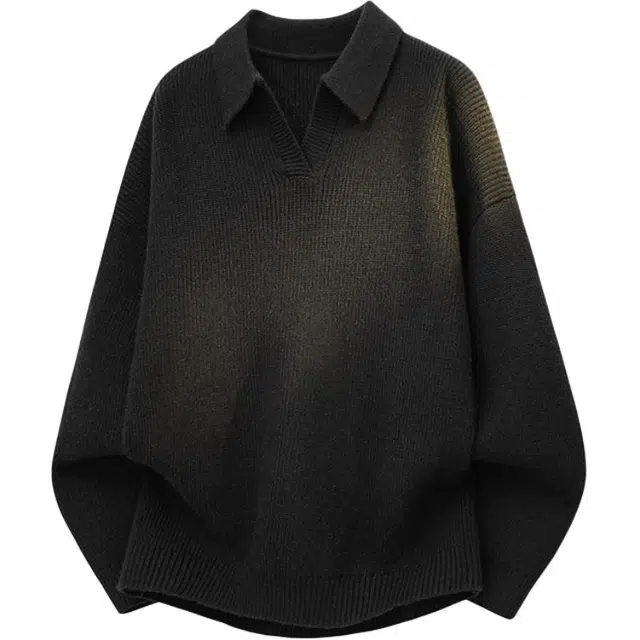 美式复古慵懒风秋冬情侣针织套头衫 宽松翻领 高街潮流面料 舒适直筒纯色学院风毛衣 男女同款