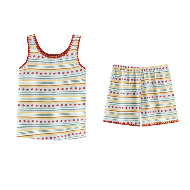 欧诗帛 可外穿夏季女高颜值甜美背心条纹云朵棉宽松家居服睡衣套装 女款