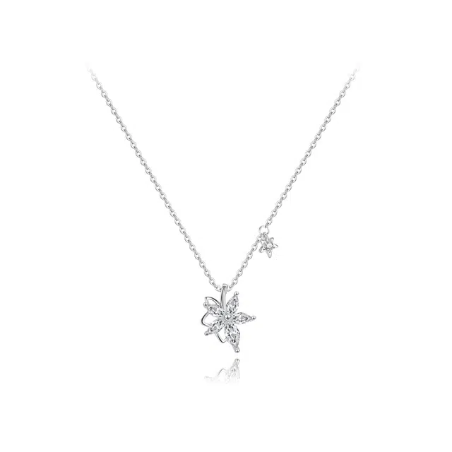 【纯银999】 六桂福珠宝 枫叶 小众设计经典百搭学生日常简约高级感精致轻奢转运约会通勤温柔气质可调节锁骨链 足银 项链 女款