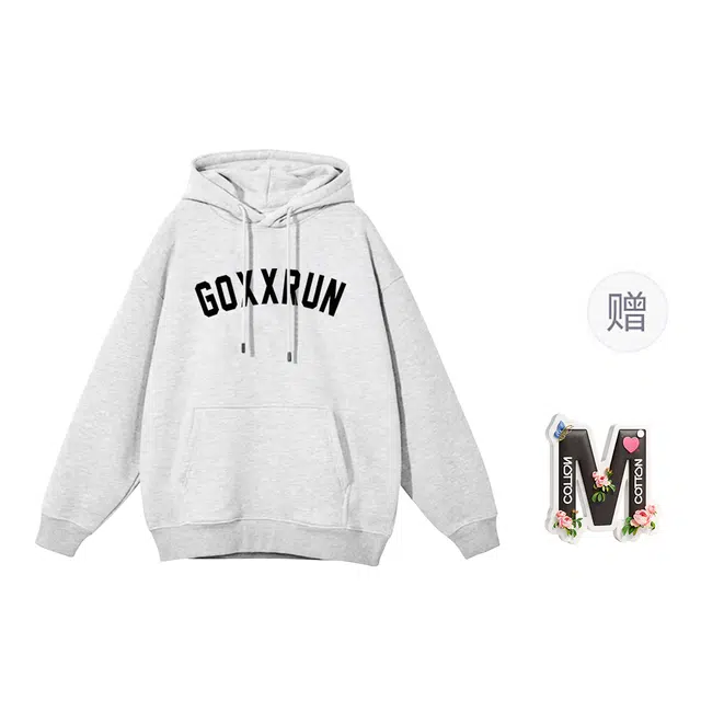 棉购 春秋基础款简约字母连帽上衣学院街头风高街时尚潮流休闲百搭宽松卫衣 男女同款