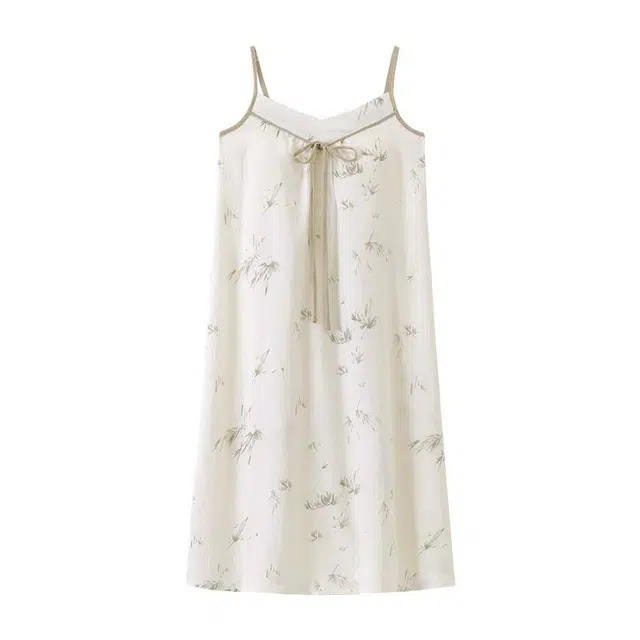 顶瓜瓜 云朵棉带胸垫性感吊带长裙套头简约舒适竹叶休闲家居服夏季睡裙 女款