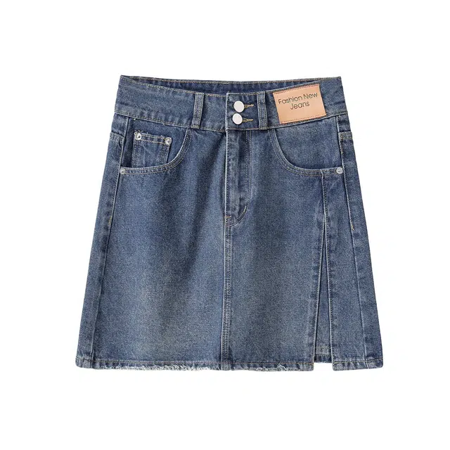 云妃秀 大码女装牛仔短裙高腰开叉设计感百搭微胖休闲日常显瘦减龄夏季 女款