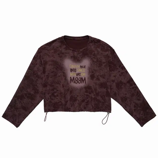 木果果木 美式覆古圆领字母/数字/文字常规长袖通勤套头截短上衣 女款