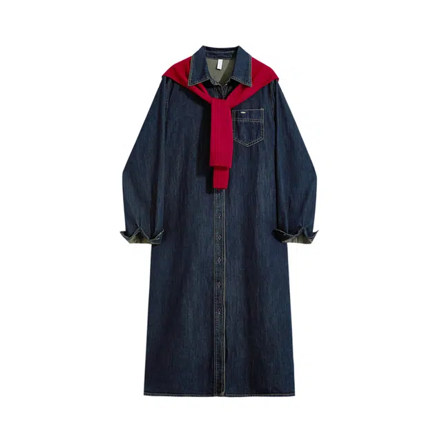 海獭 气质披肩搭配设计感长裙港风复古长袖连衣裙 女款