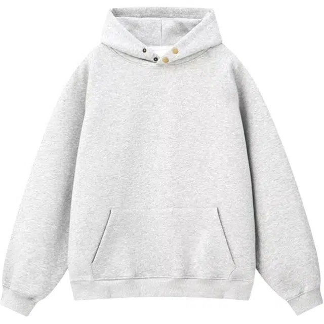 爱肯 纯色美式重磅潮牌休闲宽松落肩基础简约舒适百搭通勤时尚套头双纽扣连帽长袖卫衣 男女同款