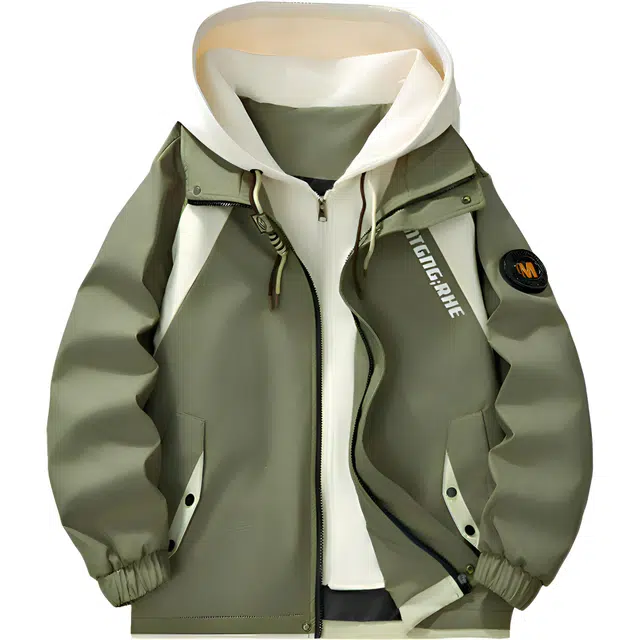 稻草人 男生春秋季青少年假两件连帽外套帅气冲锋美式高街时尚上衣夹克 男女同款