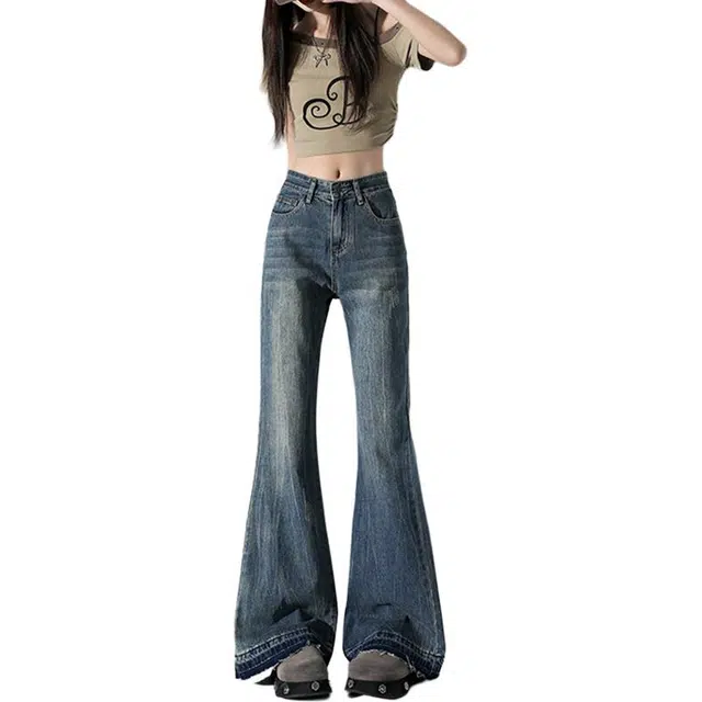 如续 街头风格~显瘦神器微喇女马蹄裤宽松裤长裤加长牛仔裤 女款