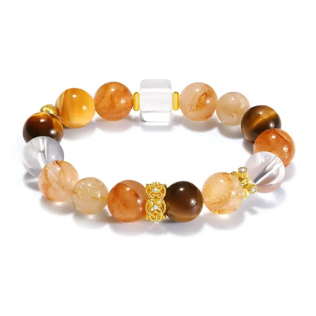 【普陀山官方已过香】 普陀山文创 金玉满堂质感细腻八方来财转运财富运势步步高富贵吉祥寓意好#好运 黄发晶 手串 男女同款情侣款