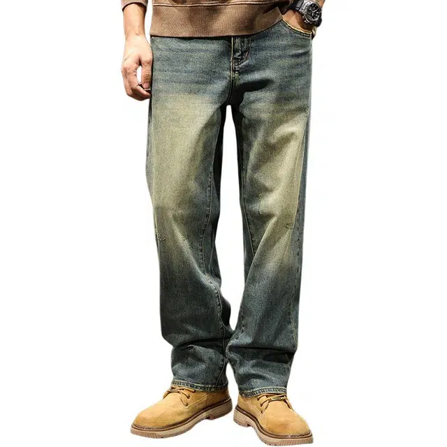 路杰邦 美式复古男士百搭休闲裤时尚长裤子潮流水洗休闲长裤子秋季宽松直筒裤牛仔裤 男款