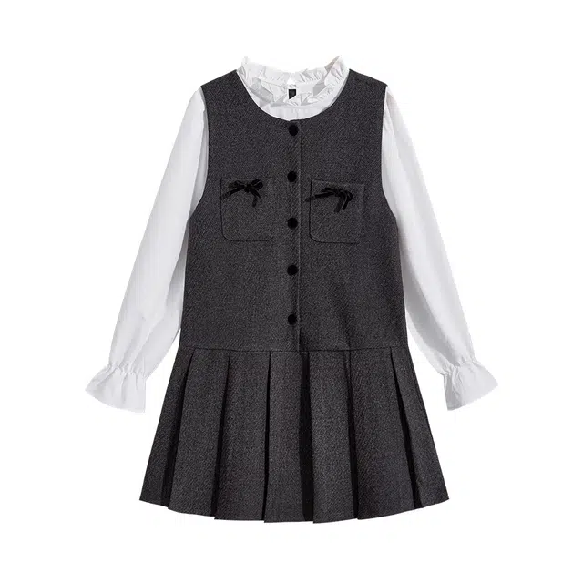 海獭 气质衬衫小香风两件套法式复古长袖连衣裙 女款