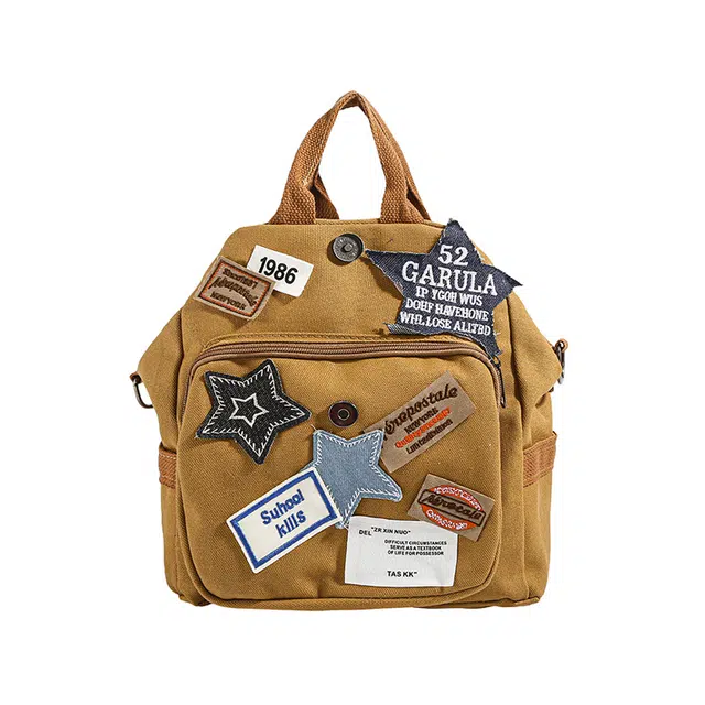 森马 复古韩版单肩斜挎包多功能背包 无纺布 双肩包 常规 男女同款情侣款 绿色/棕色