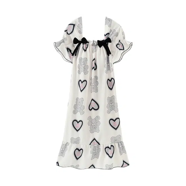 欧诗帛 云朵棉女夏天宽松版可外穿短袖中长款带胸垫睡衣高颜值家居服睡裙 女款