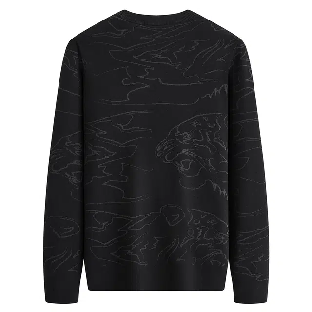 与狼共舞 羊毛时尚虎纹满印高街超柔软保暖亲肤舒适圆领针织毛衣 男款