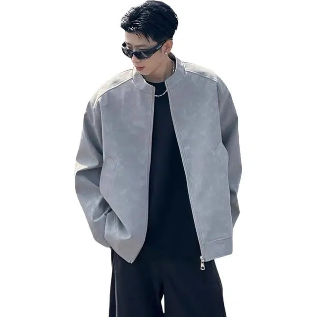 唐启  美式高街休闲简约高级感痞帅皮衣外套百搭潮流雾感机车夹克 男女同款