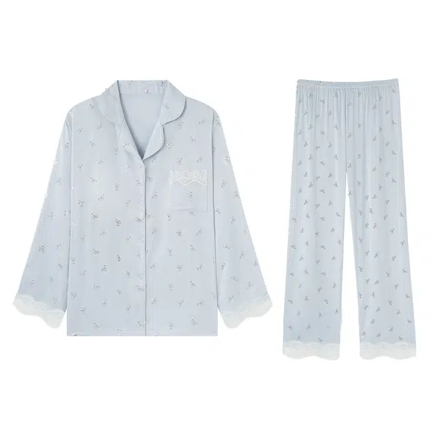 欧诗帛 春秋季冰丝长袖可外穿甜美风学生简约风高级感休闲套装家居服睡衣 女款