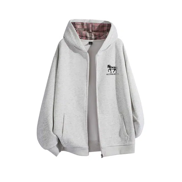 海底小纵队 美式高街潮男痞帅学院风简约格子拼接设计八大宽松外套时尚潮流轻奢小众品牌户外通勤显瘦情侣穿搭卫衣 男女同款