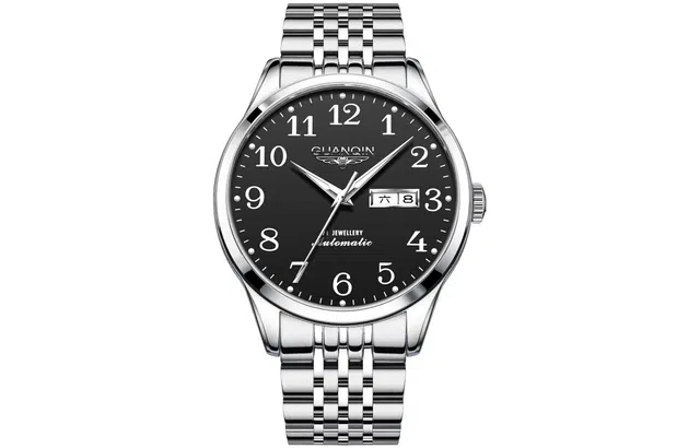 冠琴 典藏系列 休闲时尚 自动机械机芯 精钢表带 国表 男表 黑色表盘 防水