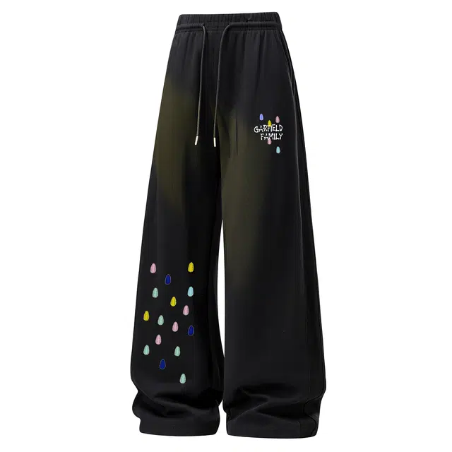 加菲猫家族 基础款简约字母印花宽松直筒柔软垂感拖地吸湿排汗高街运动百搭休闲裤 男女同款