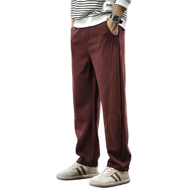 前进牛 美式极简风潮牌纯色不规则拼接潮牌宽松直筒阔腿垂感运动长裤休闲裤 男女同款